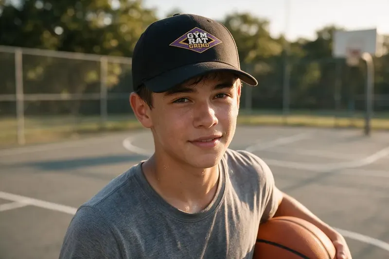 Basketball player wearing a black baseball cap from AthleticHeadwear