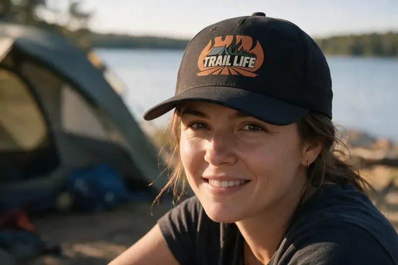 Camping player wearing a black baseball cap from AthleticHeadwear
