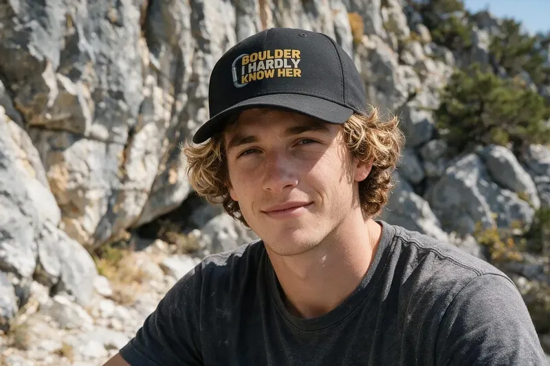 Climbing player wearing a black baseball cap from AthleticHeadwear