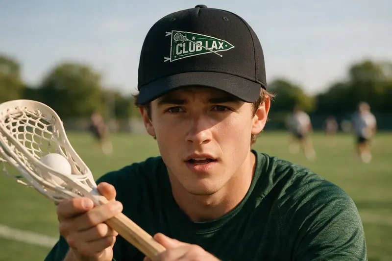 Lacrosse player wearing a black baseball cap from AthleticHeadwear