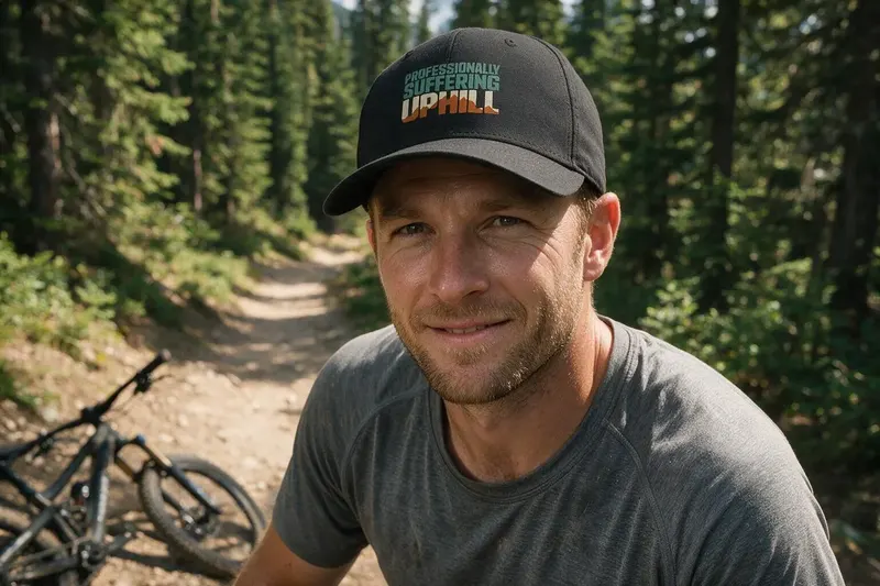 Mountain Biking player wearing a black baseball cap from AthleticHeadwear
