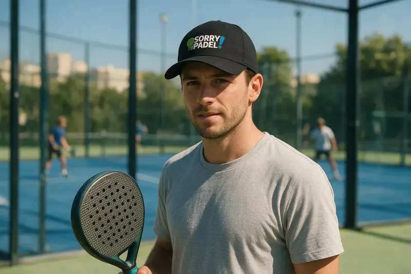 Padel Tennis player wearing a black baseball cap from AthleticHeadwear