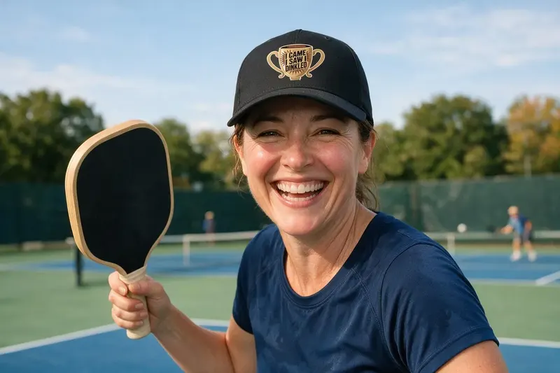 Pickleball player wearing a black baseball cap from AthleticHeadwear