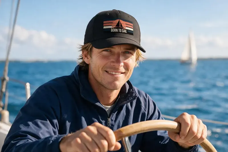 Sailing player wearing a black baseball cap from AthleticHeadwear