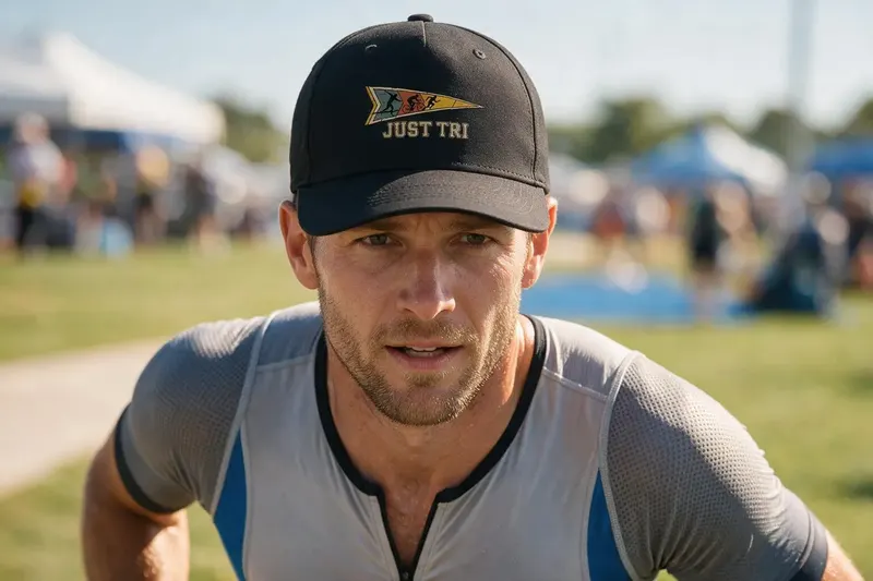 Triathlon player wearing a black baseball cap from AthleticHeadwear