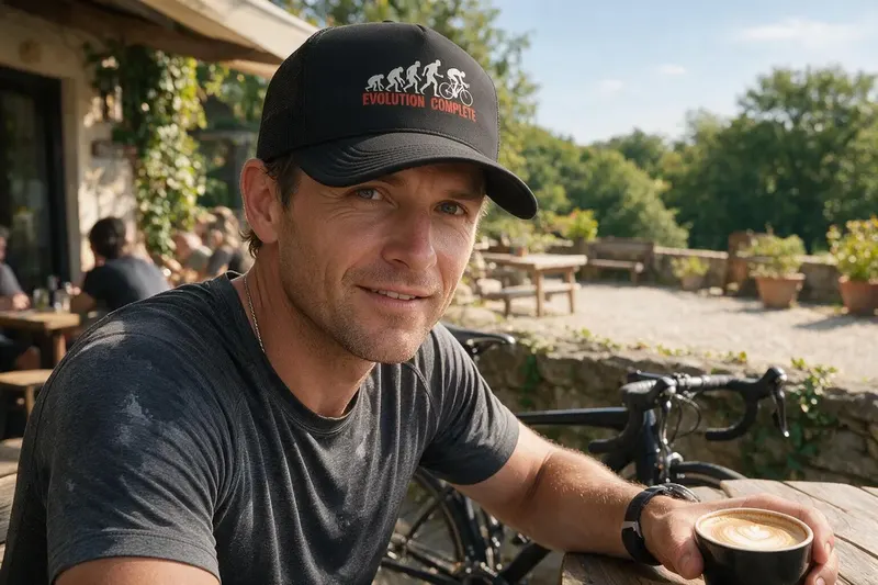 Cycling player wearing a black trucker hat from AthleticHeadwear