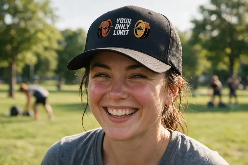 Fitness player wearing a black trucker hat from AthleticHeadwear