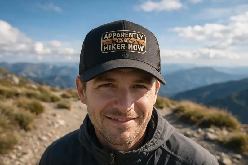 Hiking player wearing a black trucker hat from AthleticHeadwear