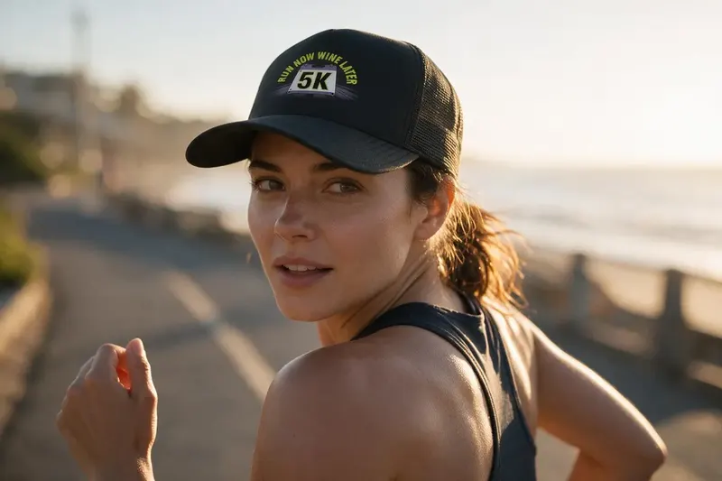 Running player wearing a black trucker hat from AthleticHeadwear