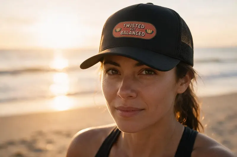 Yoga player wearing a black trucker hat from AthleticHeadwear