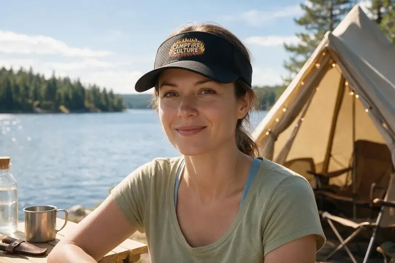 Camping player wearing a black sun visor from AthleticHeadwear