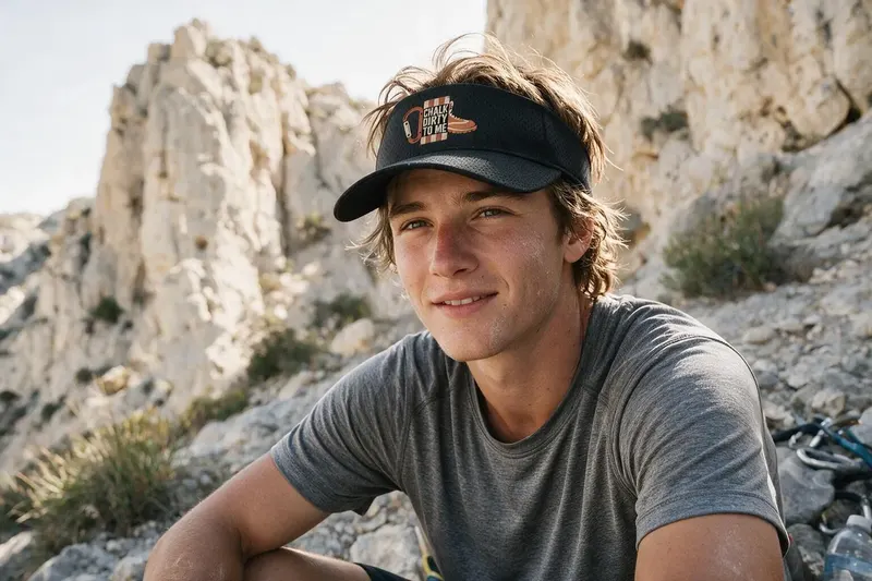 Climbing player wearing a black sun visor from AthleticHeadwear