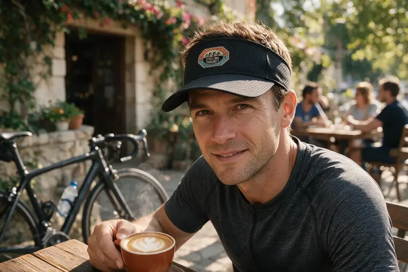 Cycling player wearing a black sun visor from AthleticHeadwear