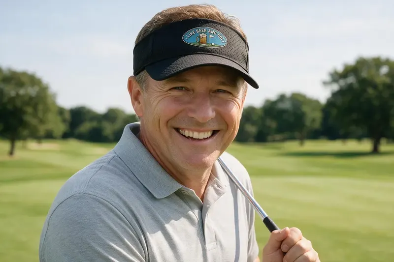 Golf player wearing a black sun visor from AthleticHeadwear