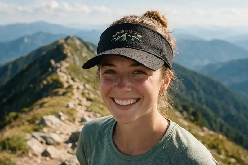 Hiking player wearing a black sun visor from AthleticHeadwear
