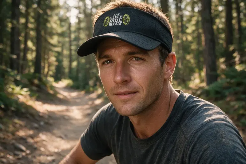 Mountain Biking player wearing a black sun visor from AthleticHeadwear