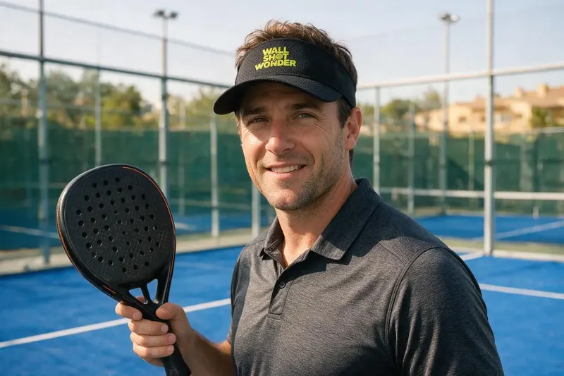 Padel Tennis player wearing a black sun visor from AthleticHeadwear