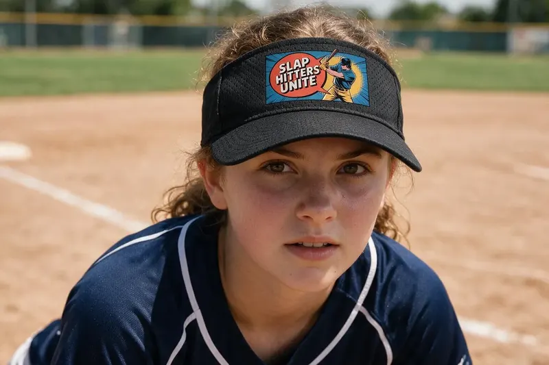 Softball player wearing a black sun visor from AthleticHeadwear
