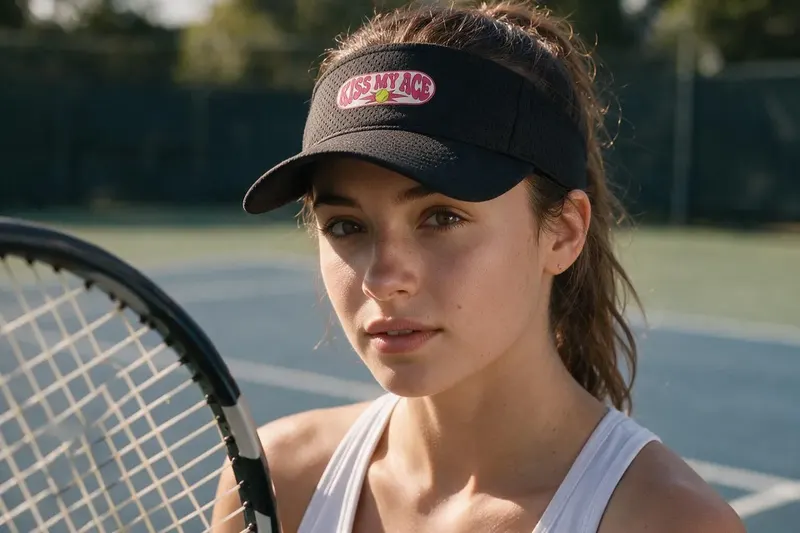 Tennis player wearing a black sun visor from AthleticHeadwear