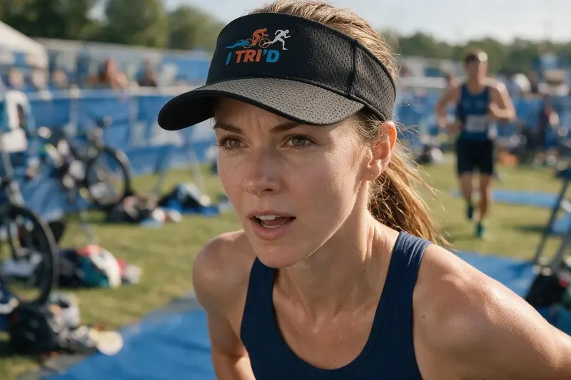 Triathlon player wearing a black sun visor from AthleticHeadwear