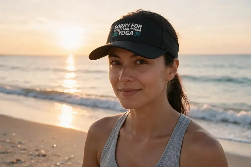 Yoga player wearing a black sun visor from AthleticHeadwear