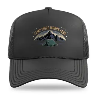 Camp More Worry Less Camping trucker hat