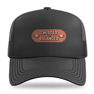 Twisted But Balanced Badge Yoga trucker hat